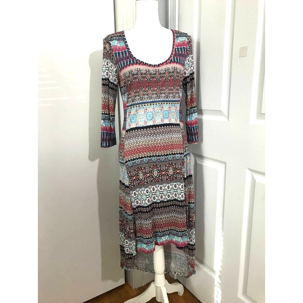 Large American Rag Sedona Dress Hi Low Multicolor 3/4 Sleeve Boho Western